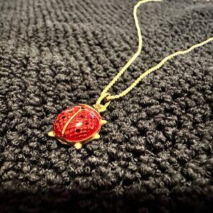 14K Italian Gold Ladybug Necklace Red Enamel Charm 19” Chain